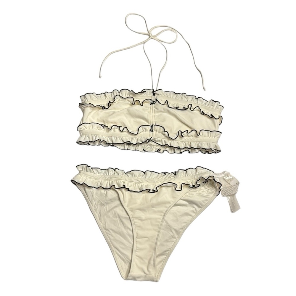 DEVON WINDSOR Cream Ruffle Bandeau Bikini